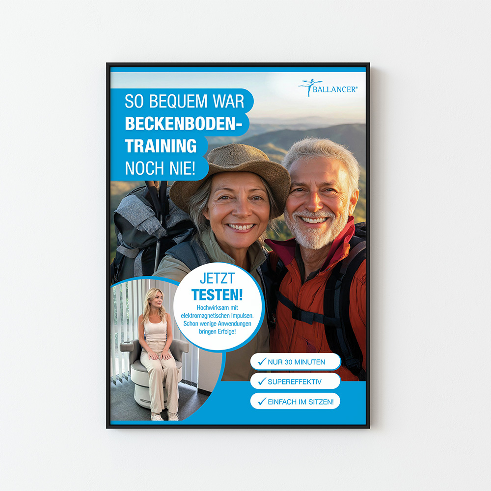 Plakat A1 Kampagne EMP Chair PLUS "So bequem war Beckenbodentraining noch nie"